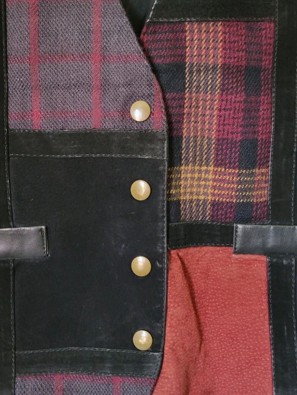 Vintage David American Fashion 90's Patchwork Vest Mixed Media Plaid Suede Sz L